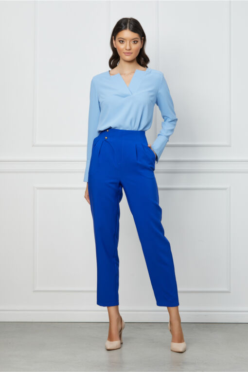 Black Friday 2022 Pantaloni LaDonna albastru royal cu pliuri in talie