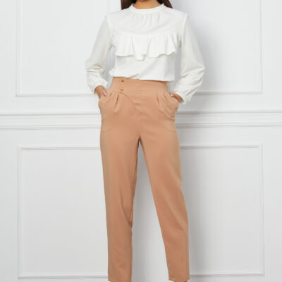 Black Friday 2022 Pantaloni LaDonna bej cu pliuri in talie