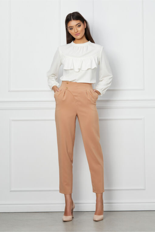 Black Friday 2022 Pantaloni LaDonna bej cu pliuri in talie