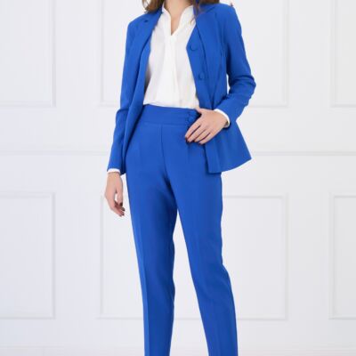 Black Friday Pantaloni LaDonna office din stofa albastri cu pliuri nasturi pe talie