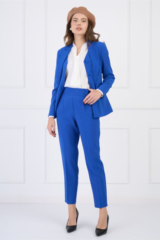 Black Friday Pantaloni LaDonna office din stofa albastri cu pliuri nasturi pe talie