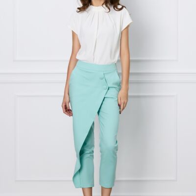 Black Friday Pantaloni Lorya verde mint cu aplicatie petrecuta si nasturi
