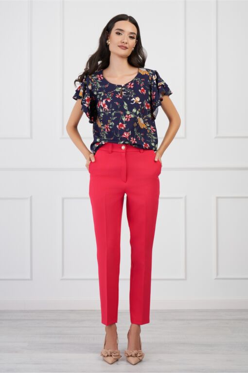 Black Friday 2022 Pantaloni Moze fucsia cu nasture perlat