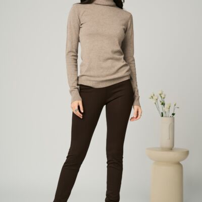 Black Friday Pantaloni casual din viscoza maro cu croi conic