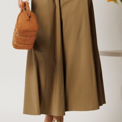 Black Friday Pantaloni maro lejeri tip fusta din viscoza cu elastic in talie