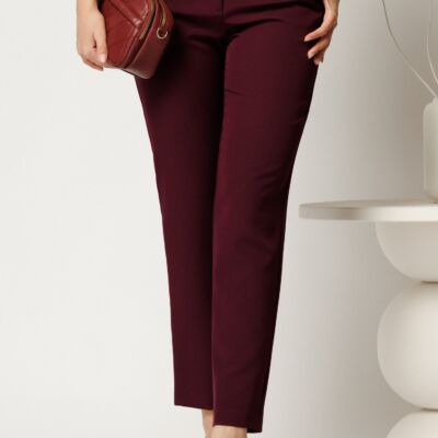 Black Friday Pantaloni office din stofa mov pruna simpli cu buzunare