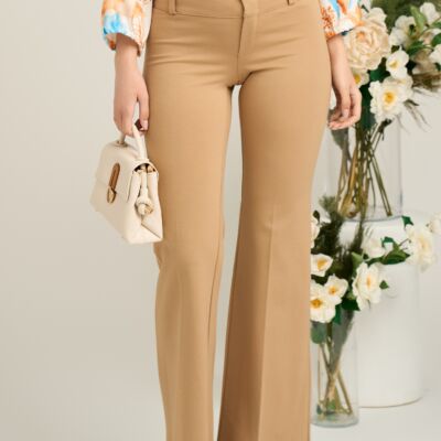 Black Friday Pantaloni office din viscoza bej evazati