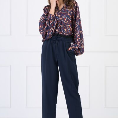 Black Friday 2022 Pantaloni smart-casual din stofa bleumarin cu elastic dublu in talie