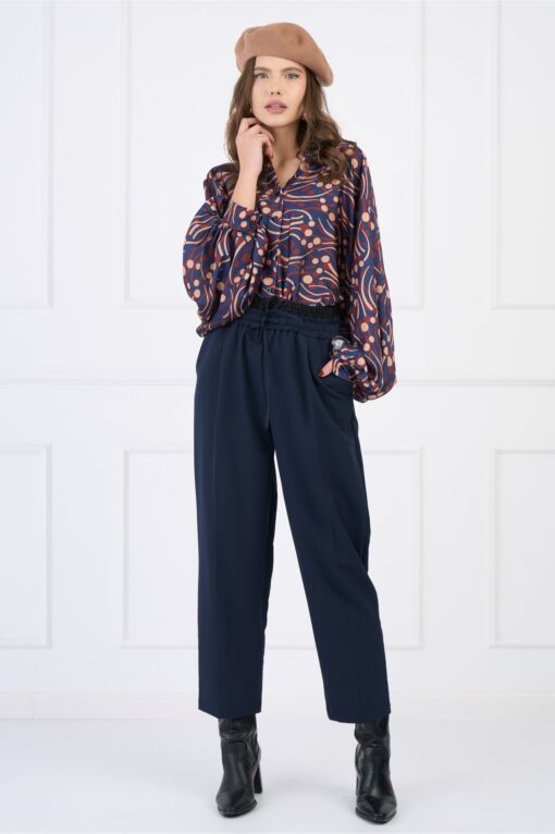 Black Friday 2022 Pantaloni smart-casual din stofa bleumarin cu elastic dublu in talie