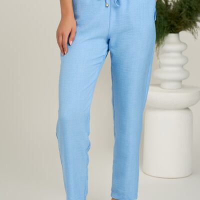 Black Friday Pantaloni vaporosi bleu din viscoza cu elastic in talie- LaDonna