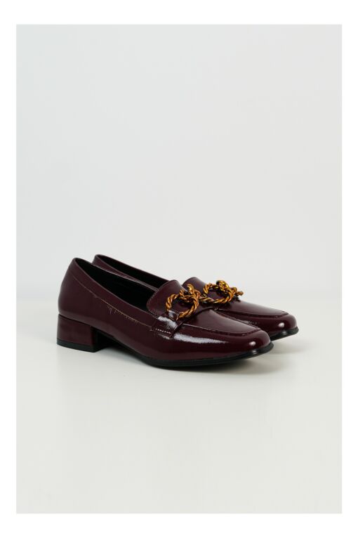 Black Friday 2022 Pantofi Dora Oxford bordo cu aplicatie metalica