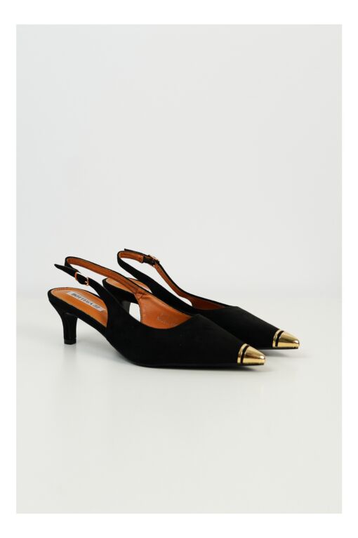 Black Friday Pantofi Josie negri din piele intoarsa elcologica cu aplicatie metalica in varf