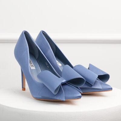 Black Friday Pantofi albastri din material satinat cu funda maxi pe varf