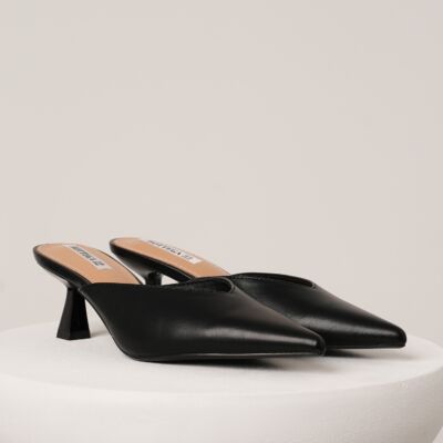 Black Friday Pantofi eleganti din piele ecologica negri decupati la spate