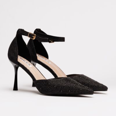 Black Friday Pantofi eleganti negri cu pietre si perle decorative