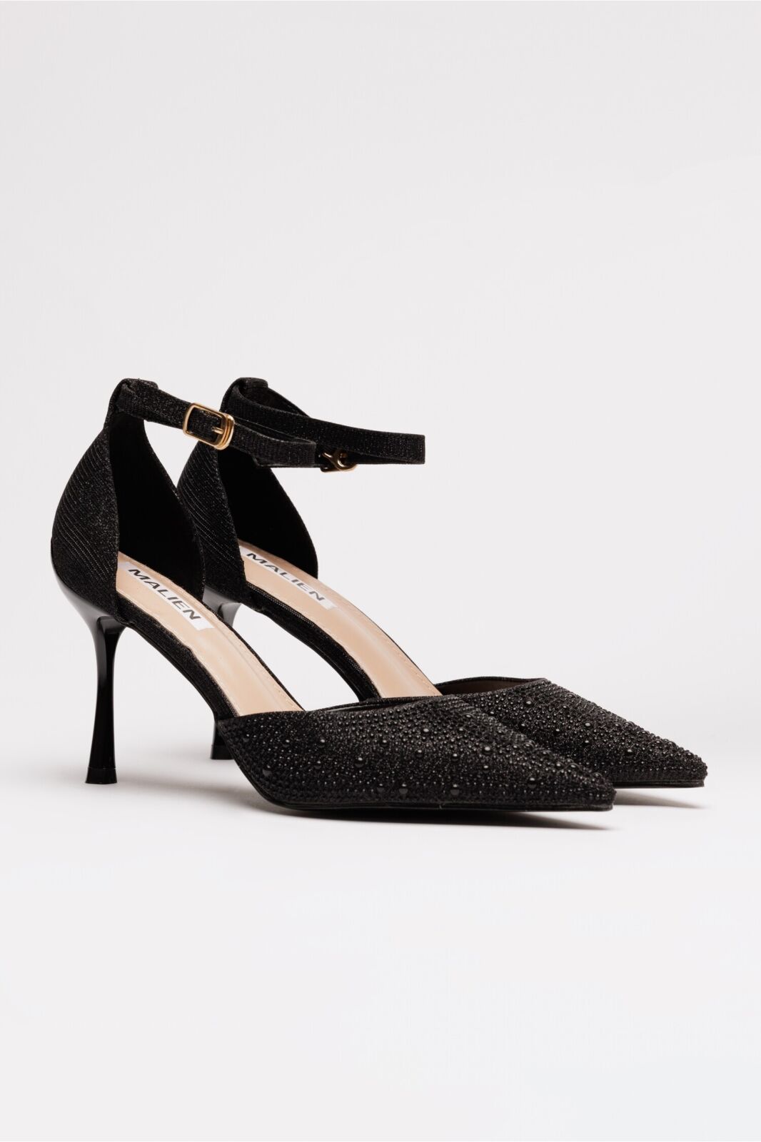 Black Friday Pantofi eleganti negri cu pietre si perle decorative