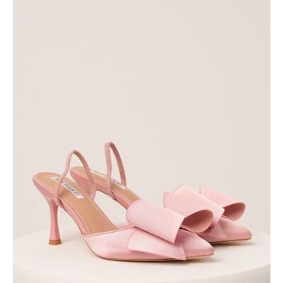 Black Friday Pantofi roz eleganti din satin cu funda maxi