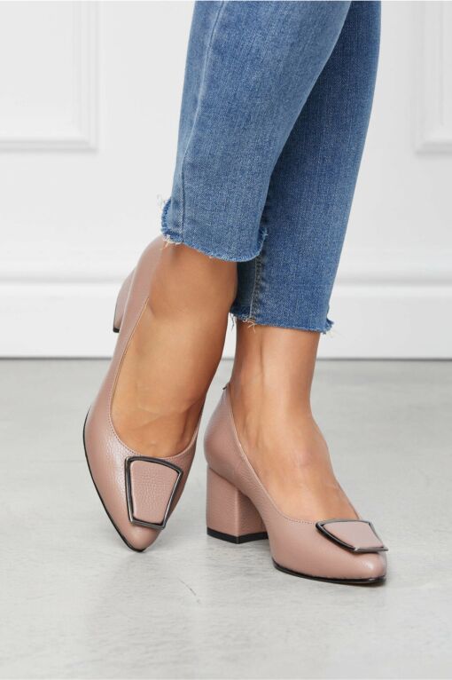 Black Friday 2022 Pantofi stiletto Laura roze din piele naturala cu aplicatie pe varf