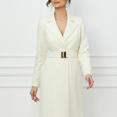 Black Friday 2022 Pardesiu Ginette ivory cu un cordon cu aplicatie metalica