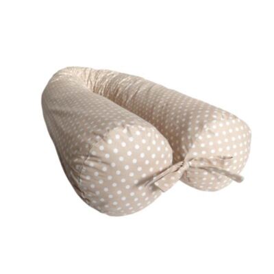 Black Friday 2022 Perna gravide multifunctionala 100% bumbac crem cu buline albe 160 cm x 15 cm
