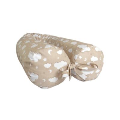 Black Friday 2022 Perna gravide multifunctionala 100% bumbac crem cu nori albi 160 cm x 15 cm