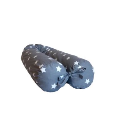 Black Friday 2024 Perna gravide multifunctionala 100% bumbac gri cu stelute albe 160 cm x 15 cm