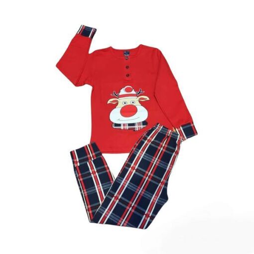 Black Friday 2024 Pijama copii Trendy din bumbac cu imprimeu ren si carouri