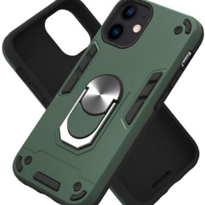 Black Friday 2022 Protectie Spate Lemontti Armour Series 2 in 1 EDA00710701H pentru Apple iPhone 12 mini + Suport ring magnetic (Verde)