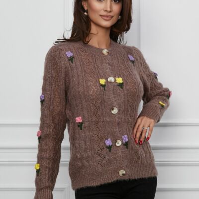 Black Friday 2022 Pulover Vera maro cu flori colorate