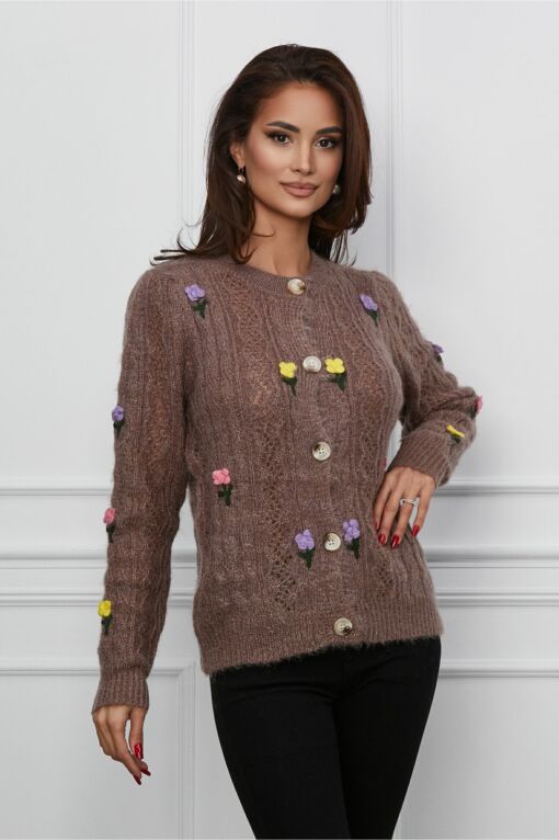Black Friday 2022 Pulover Vera maro cu flori colorate