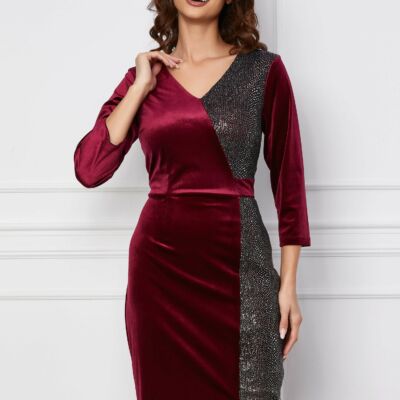 Black Friday 2022 Rochie Adela magenta din catifea cu insertii argintii