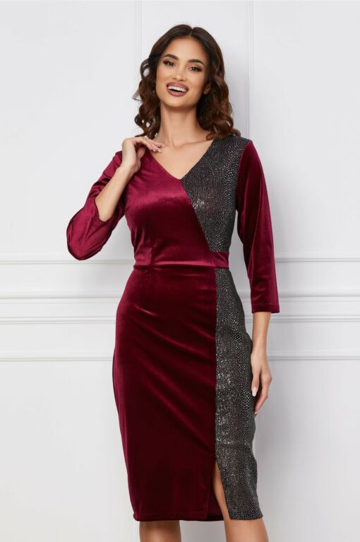 Black Friday 2022 Rochie Adela magenta din catifea cu insertii argintii