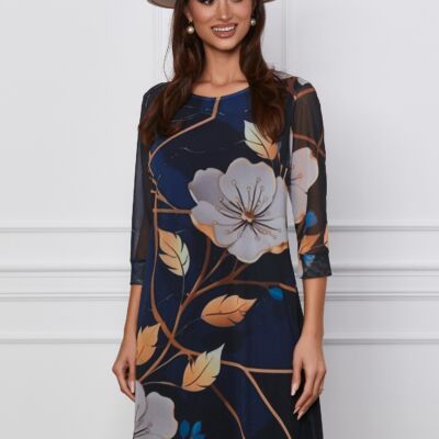 Black Friday Rochie Adina bleumarin cu flori bej
