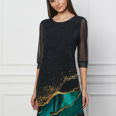 Black Friday 2022 Rochie Adina neagra cu imprimeu verde la baza