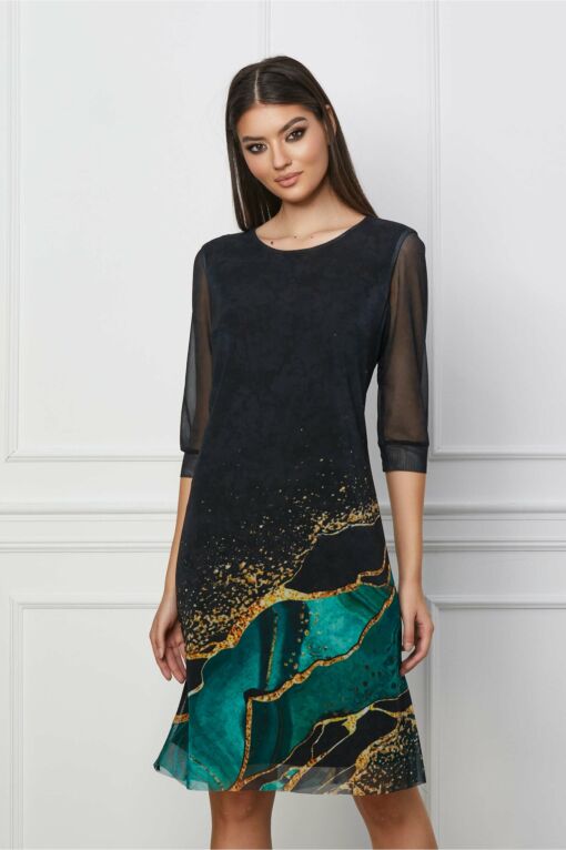 Black Friday 2022 Rochie Adina neagra cu imprimeu verde la baza