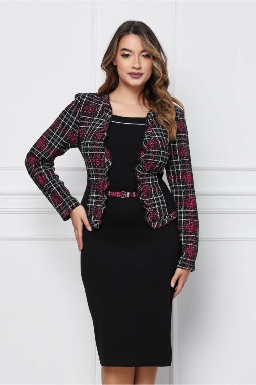 Black Friday 2022 Rochie Alexa neagra cu carouri rosii la bust