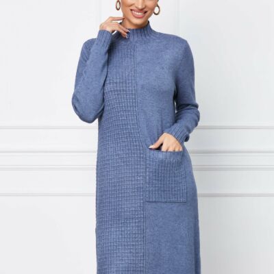 Black Friday 2022 Rochie Alexandra albastra din tricot cu buzunar