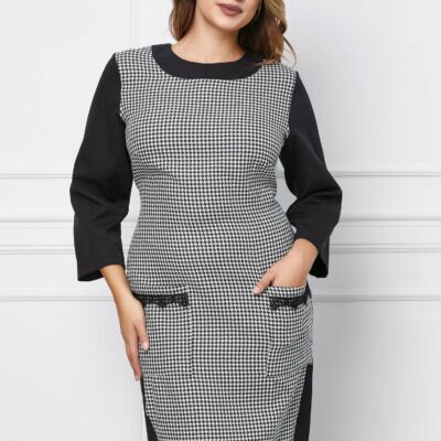 Black Friday 2022 Rochie Alinca neagra cu imprimeu picior de cocos si buzunare