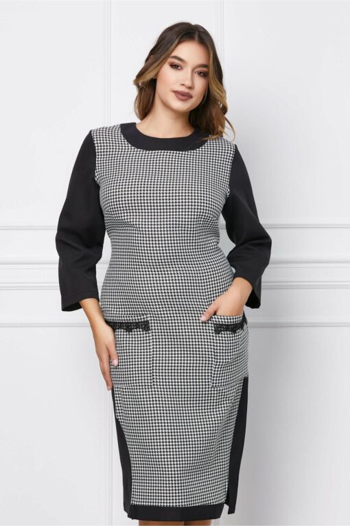 Black Friday 2022 Rochie Alinca neagra cu imprimeu picior de cocos si buzunare