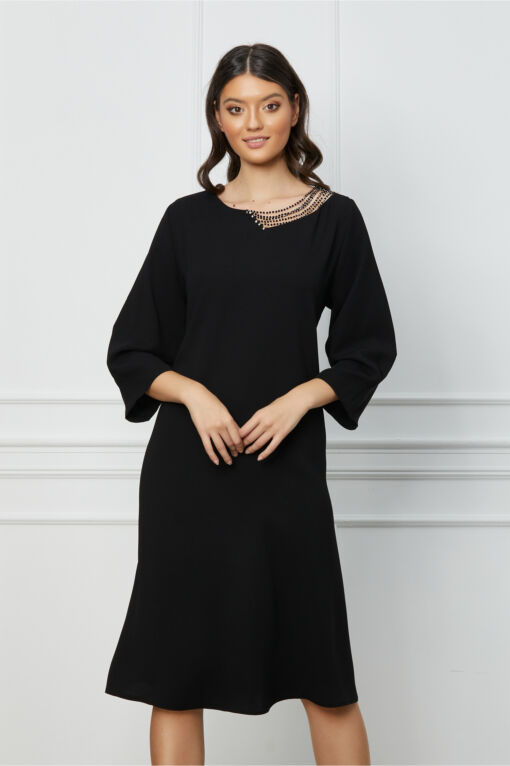 Black Friday 2022 Rochie Anastasia neagra cu margele la decolteu