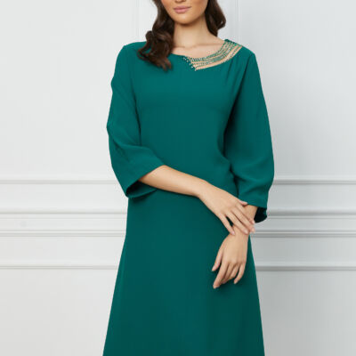 Black Friday Rochie Anastasia verde cu margele la decolteu