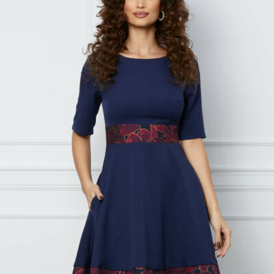 Black Friday 2022 Rochie Anca bleumarin cu imprimeu magenta