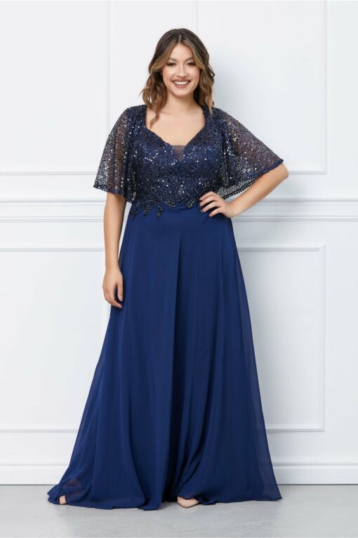 Black Friday 2022 Rochie Anemona lunga bleumarin cu paiete si broderie la bust