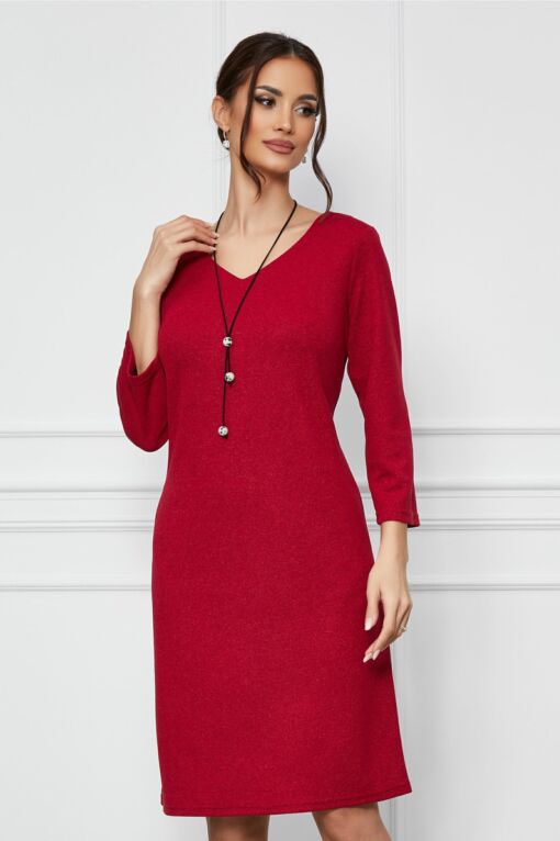 Black Friday 2022 Rochie Angi rosie cu fir lurex si accesoriu