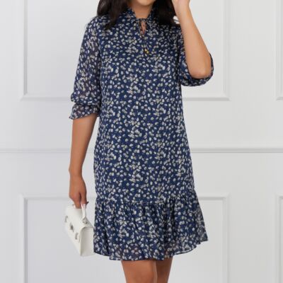 Black Friday Rochie Anisia bleumarin cu floricele albe