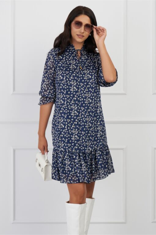 Black Friday Rochie Anisia bleumarin cu floricele albe