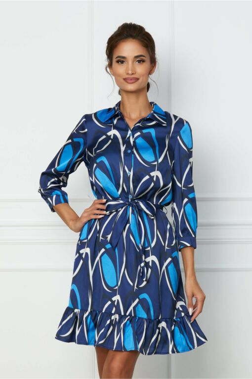 Black Friday 2022 Rochie Annissa bleumarin cu imprimeu albastru