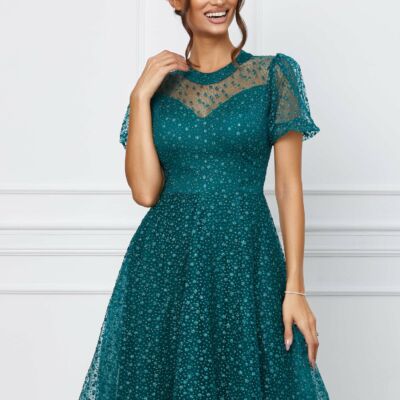 Black Friday 2022 Rochie Atena verde din tulle cu aplicatii florale