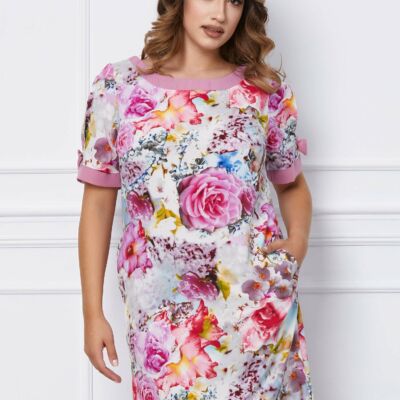 Black Friday 2022 Rochie Brielle cu imprimeu floral roz si fundite la maneci