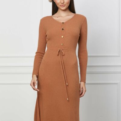 Black Friday 2022 Rochie Christina maro din tricot cu snur reglabil in talie